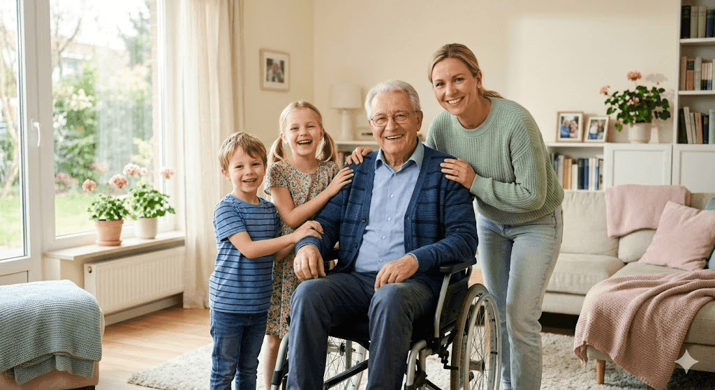 Familie mit Pflegekraft